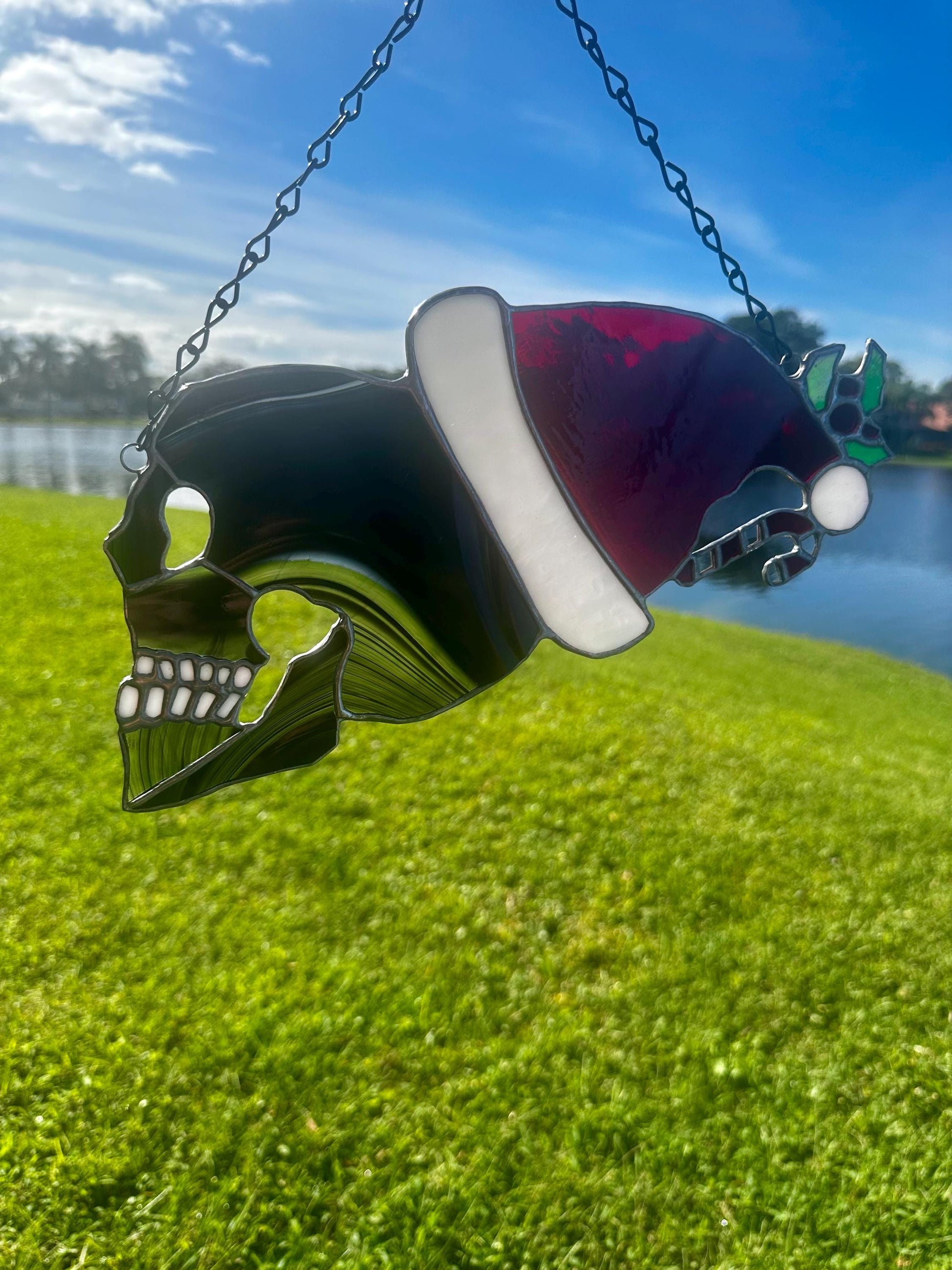 Stained Glass Santa Skully, Merry Creepmas Home Decor, Gothic Wall Hangings, Window Sun Catcher for the Perfect One-of-a-Kind Piece of Art,