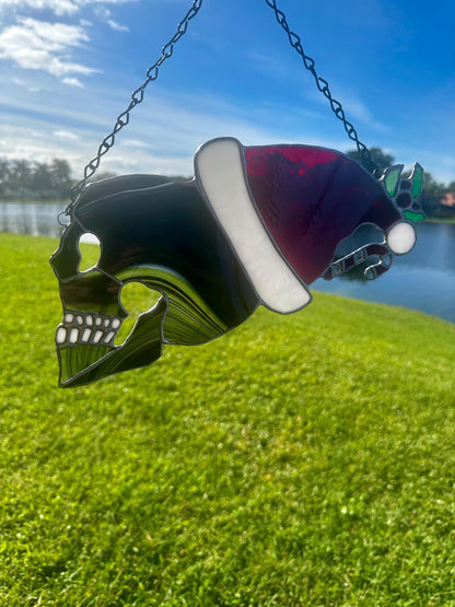 Stained Glass Santa Skully, Merry Creepmas Home Decor, Gothic Wall Hangings, Window Sun Catcher for the Perfect One-of-a-Kind Piece of Art,