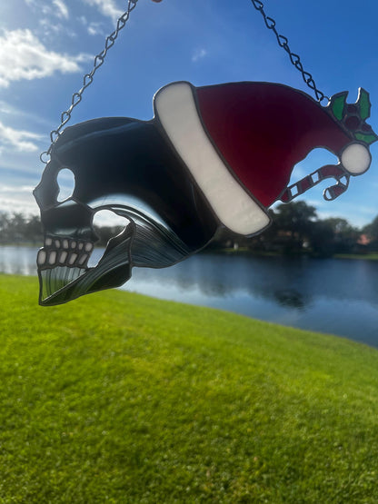 Stained Glass Santa Skully, Merry Creepmas Home Decor, Gothic Wall Hangings, Window Sun Catcher for the Perfect One-of-a-Kind Piece of Art,