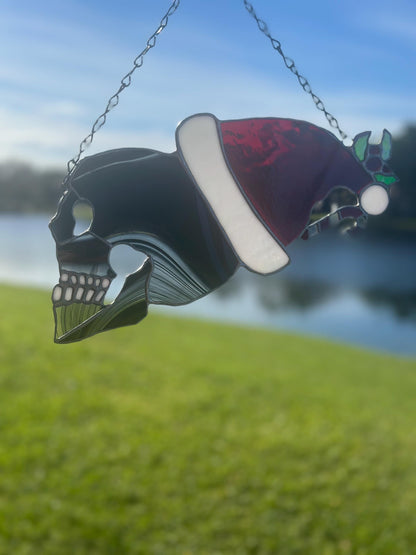Stained Glass Santa Skully, Merry Creepmas Home Decor, Gothic Wall Hangings, Window Sun Catcher for the Perfect One-of-a-Kind Piece of Art,