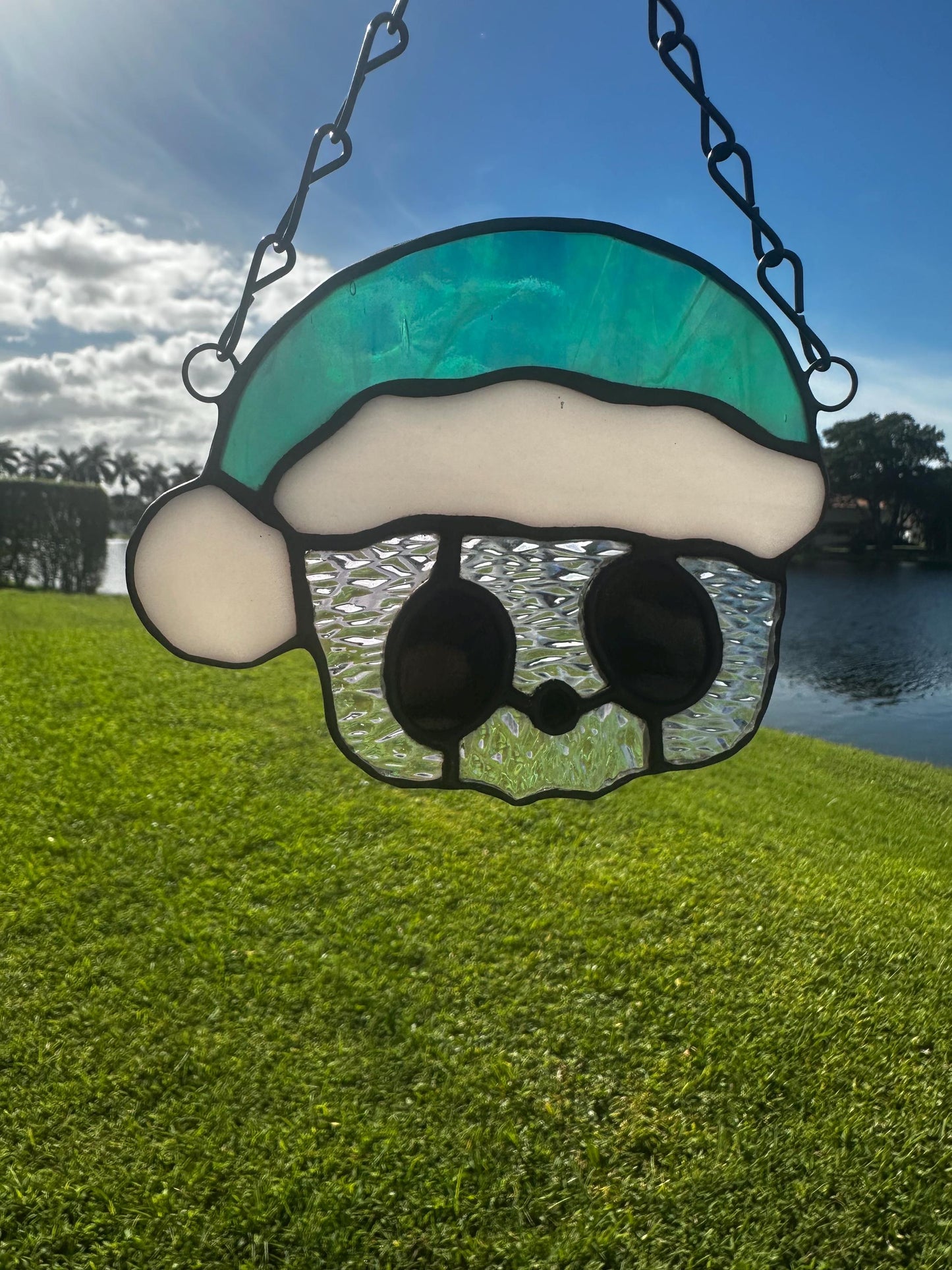 Holiday Skull Stained Glass – Gothic Christmas Suncatcher with Santa Hat | Creepy Cute Holiday Decor