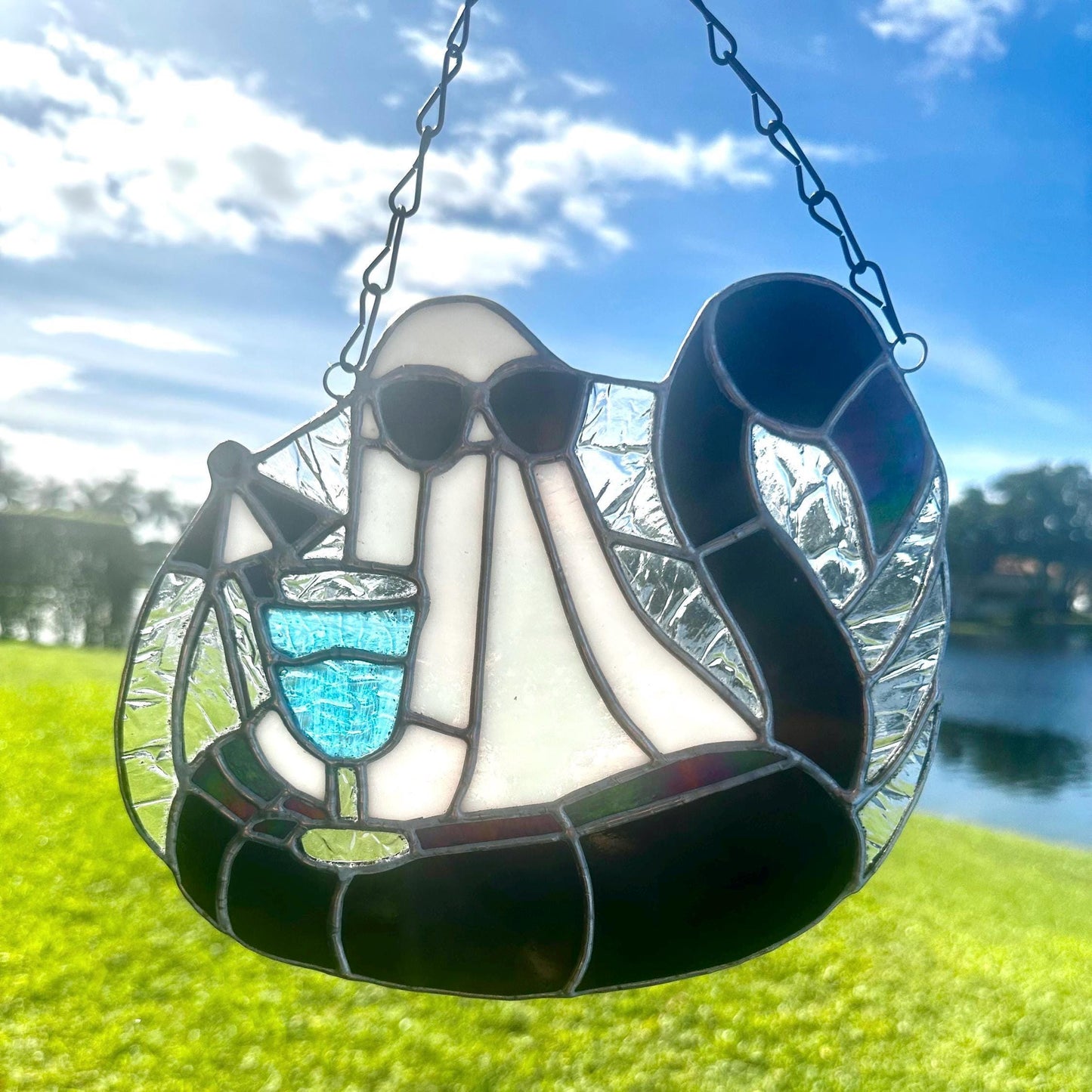 Beach Goth Ghost Stained Glass – Spooky Summer Ghost Suncatcher for Gothic Home Décor