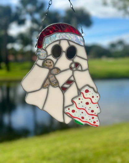 Christmas Ghost Stained Glass – Gothic Holiday Suncatcher, Creepy Cute Christmas Window Decor