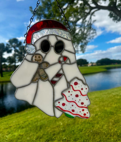 Christmas Ghost Stained Glass – Gothic Holiday Suncatcher, Creepy Cute Christmas Window Decor