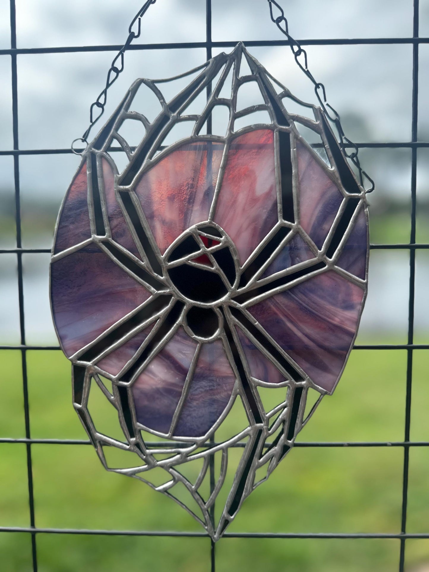 Black Widow Spider Stained Glass — Gothic Suncatcher for Horror Home Decor