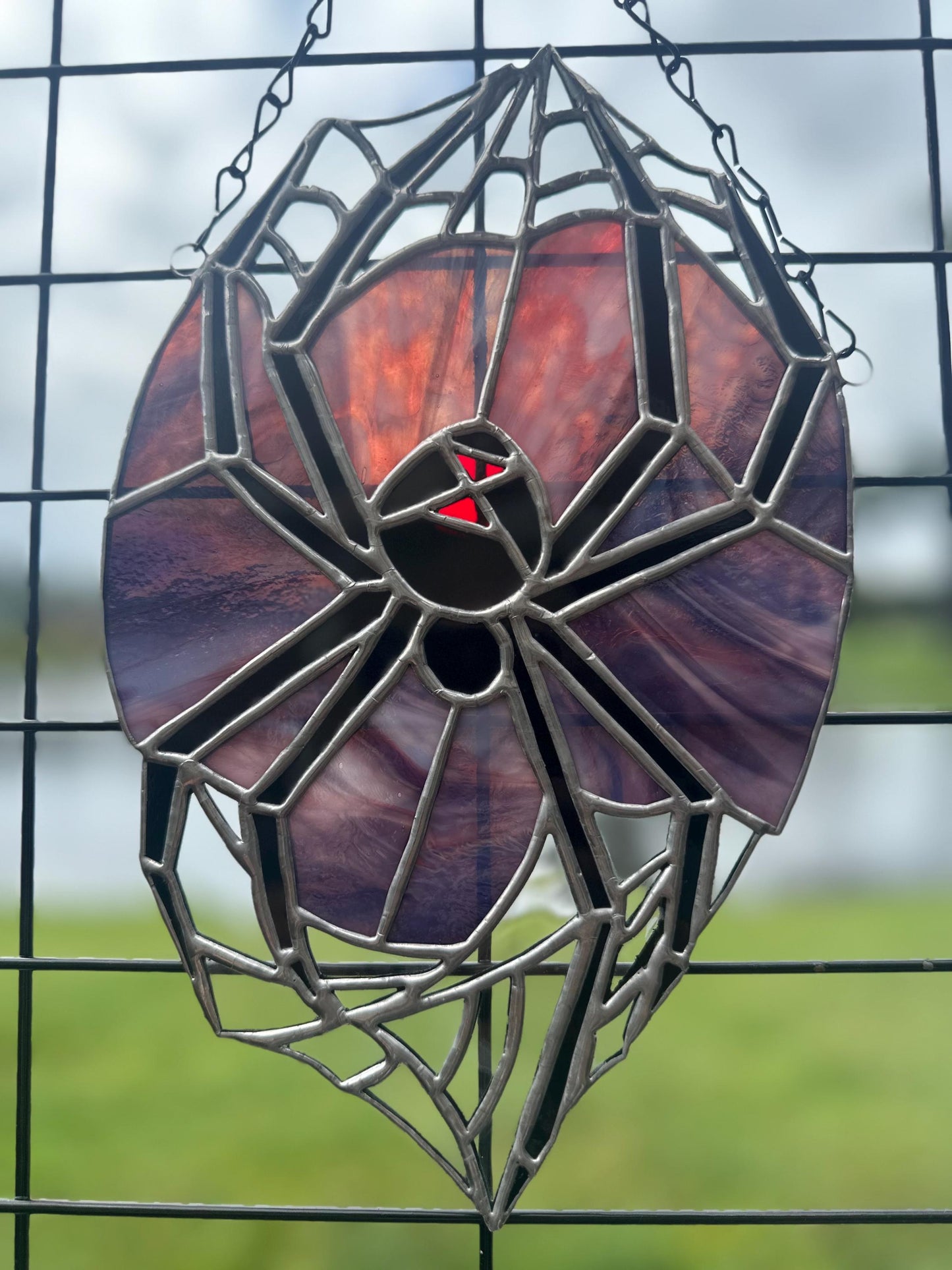 Black Widow Spider Stained Glass — Gothic Suncatcher for Horror Home Decor