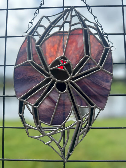 Black Widow Spider Stained Glass — Gothic Suncatcher for Horror Home Decor