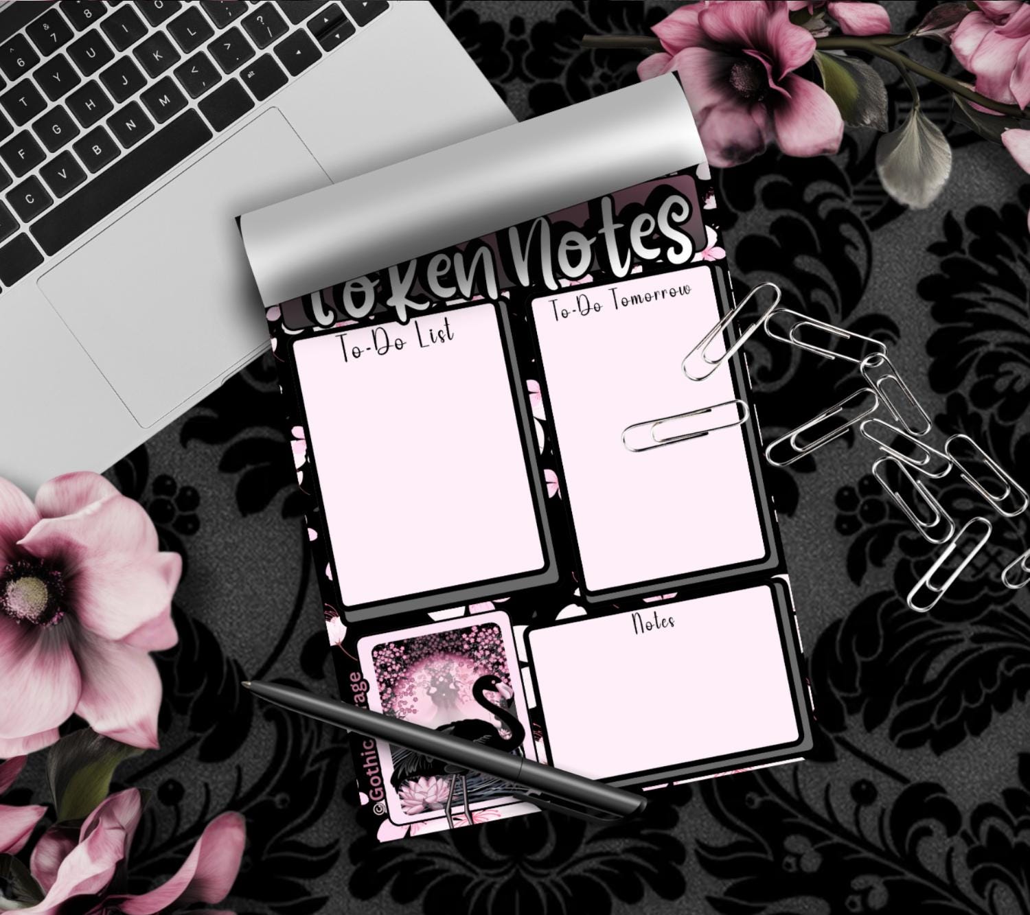 Gothic Black Flamingo Notepad – To-Do List & Alternative Stationery