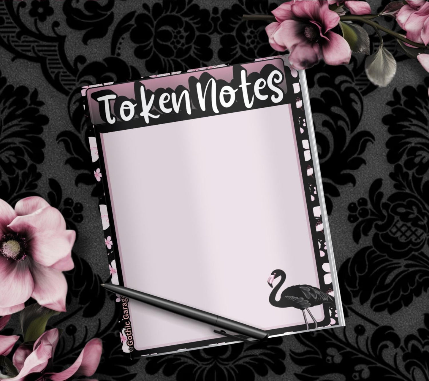 Gothic Black Flamingo Blank Notepad – Memo Notes & Alternative Stationery