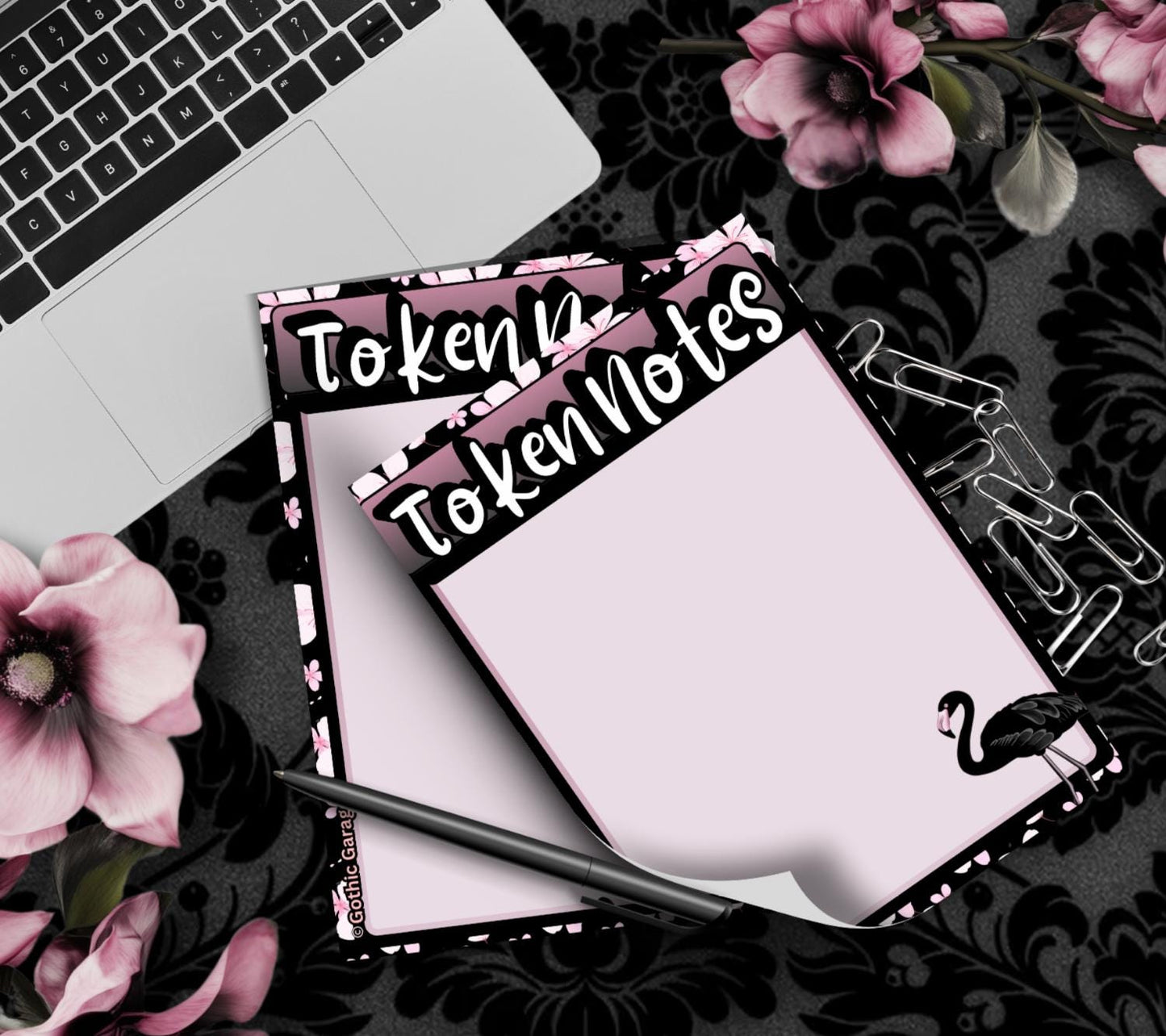 Gothic Black Flamingo Blank Notepad – Memo Notes & Alternative Stationery