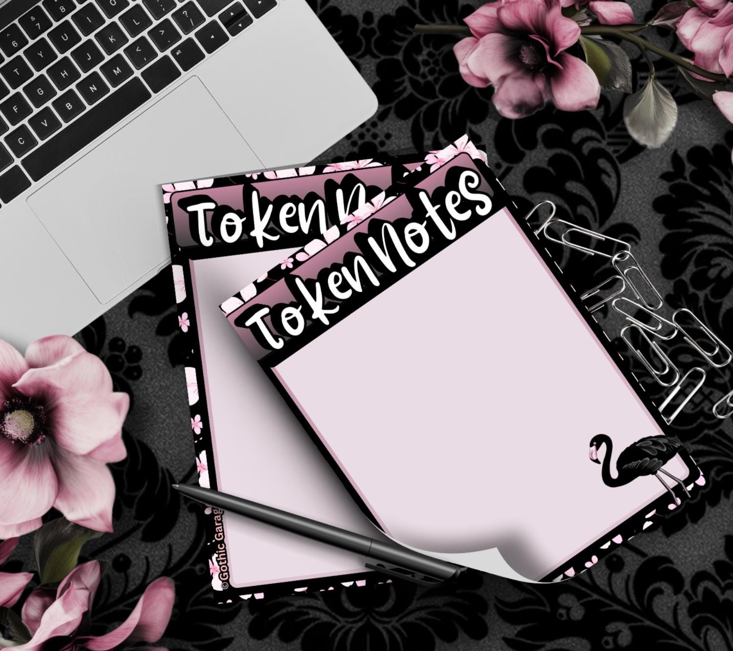 Gothic Black Flamingo Blank Notepad – Memo Notes & Alternative Stationery