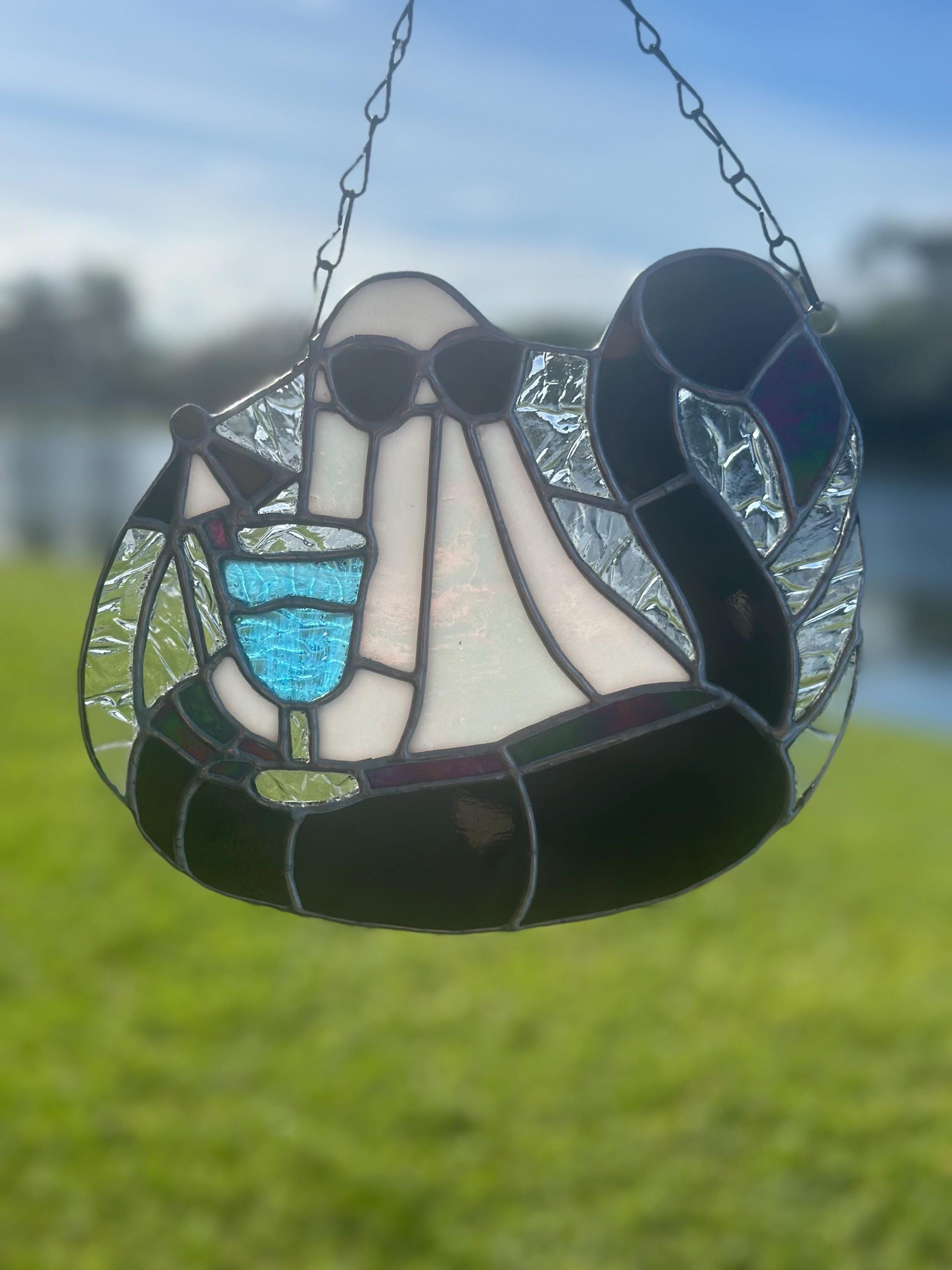 Beach Goth Ghost Stained Glass – Spooky Summer Ghost Suncatcher for Gothic Home Décor