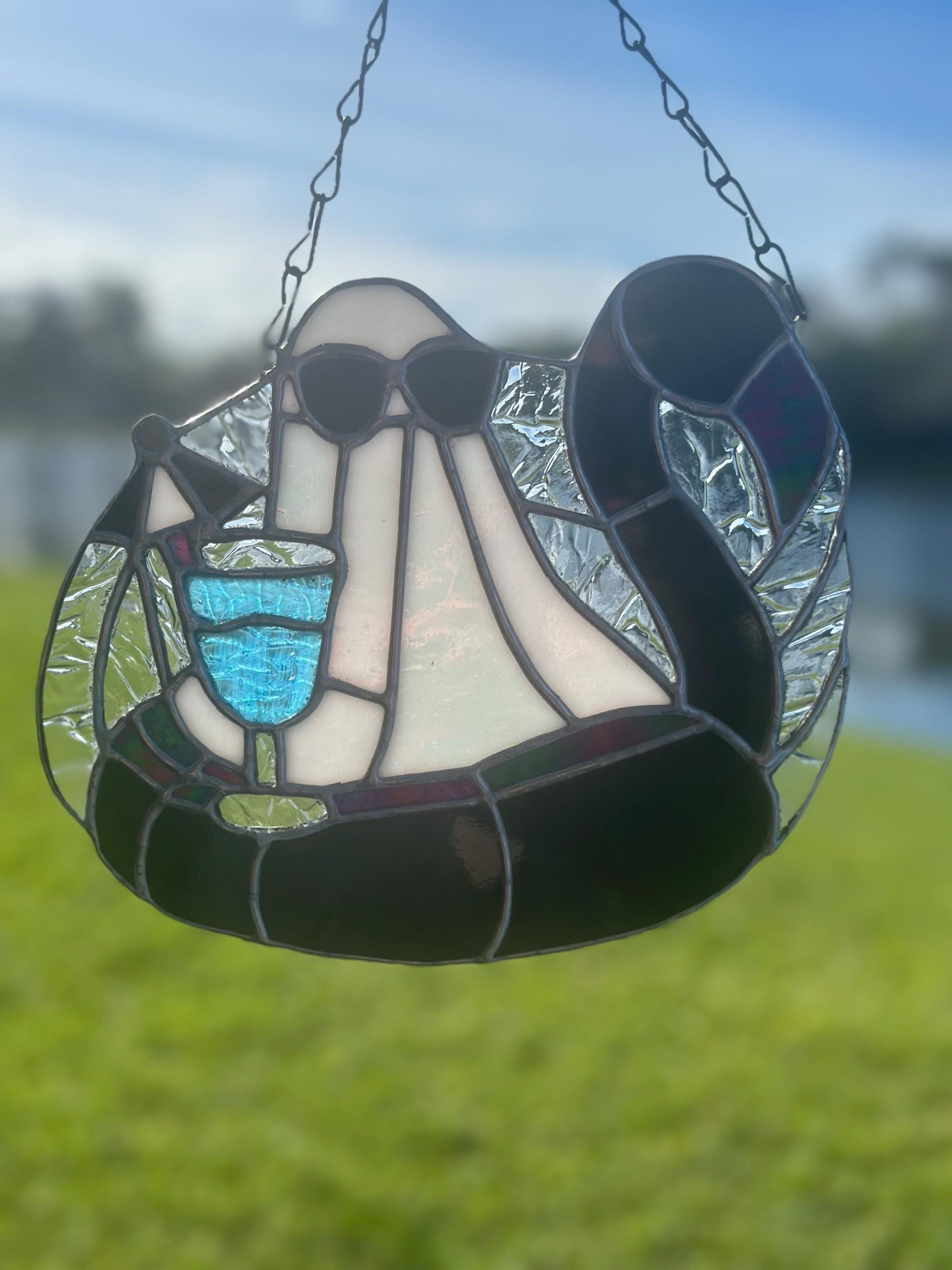 Beach Goth Ghost Stained Glass – Spooky Summer Ghost Suncatcher for Gothic Home Décor