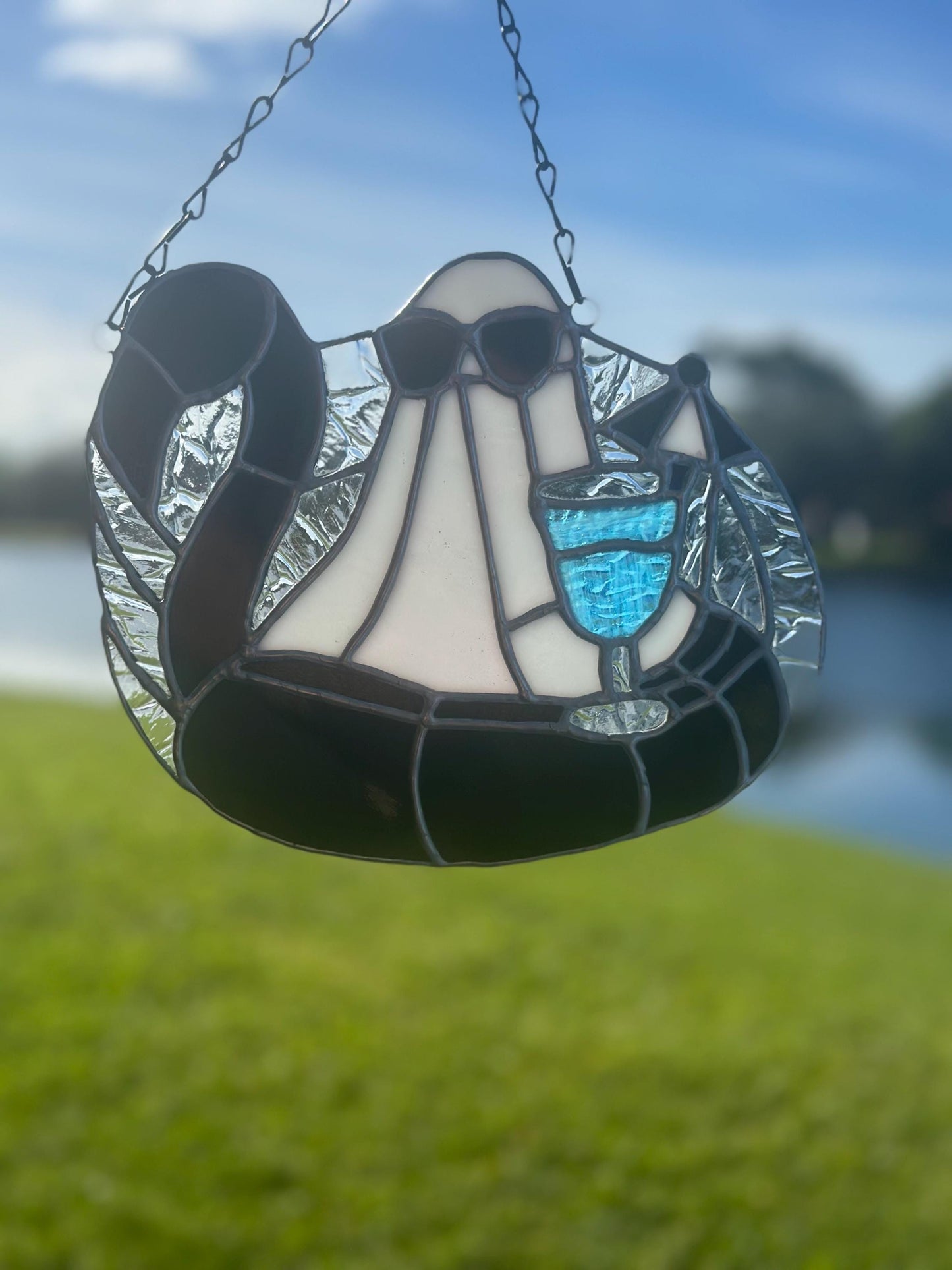 Beach Goth Ghost Stained Glass – Spooky Summer Ghost Suncatcher for Gothic Home Décor