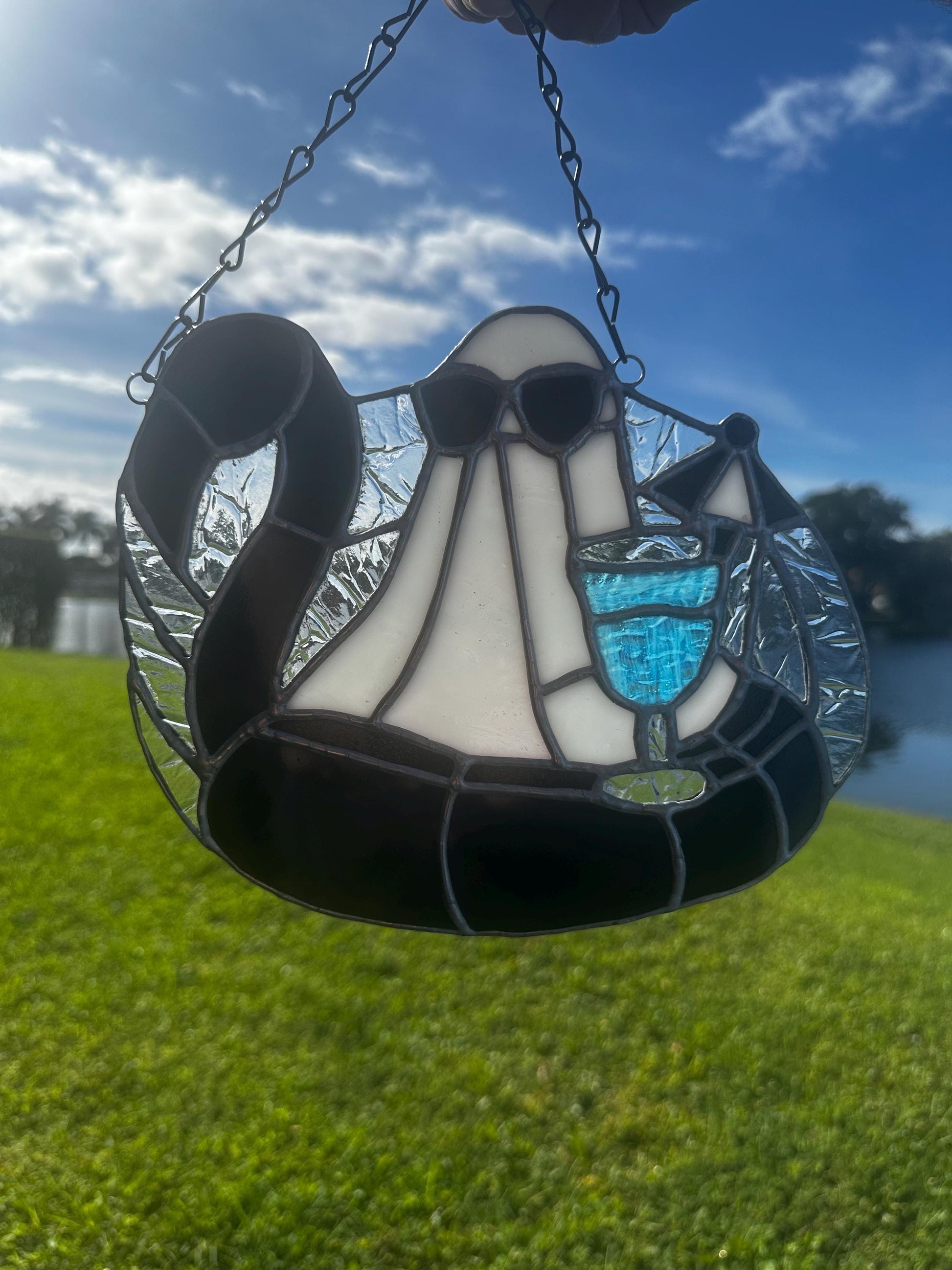 Beach Goth Ghost Stained Glass – Spooky Summer Ghost Suncatcher for Gothic Home Décor