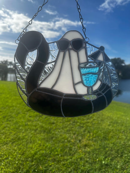 Beach Goth Ghost Stained Glass – Spooky Summer Ghost Suncatcher for Gothic Home Décor