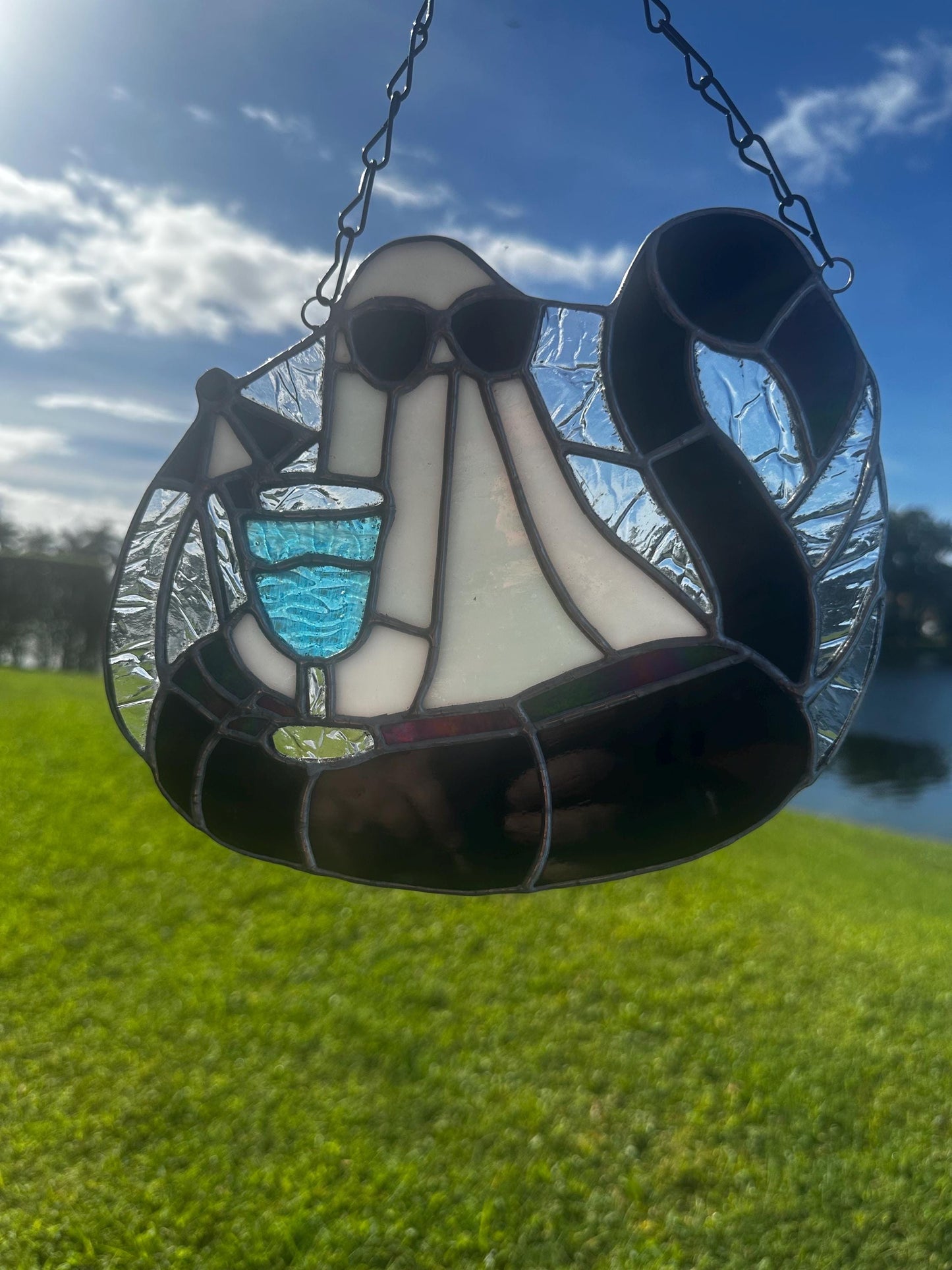 Beach Goth Ghost Stained Glass – Spooky Summer Ghost Suncatcher for Gothic Home Décor