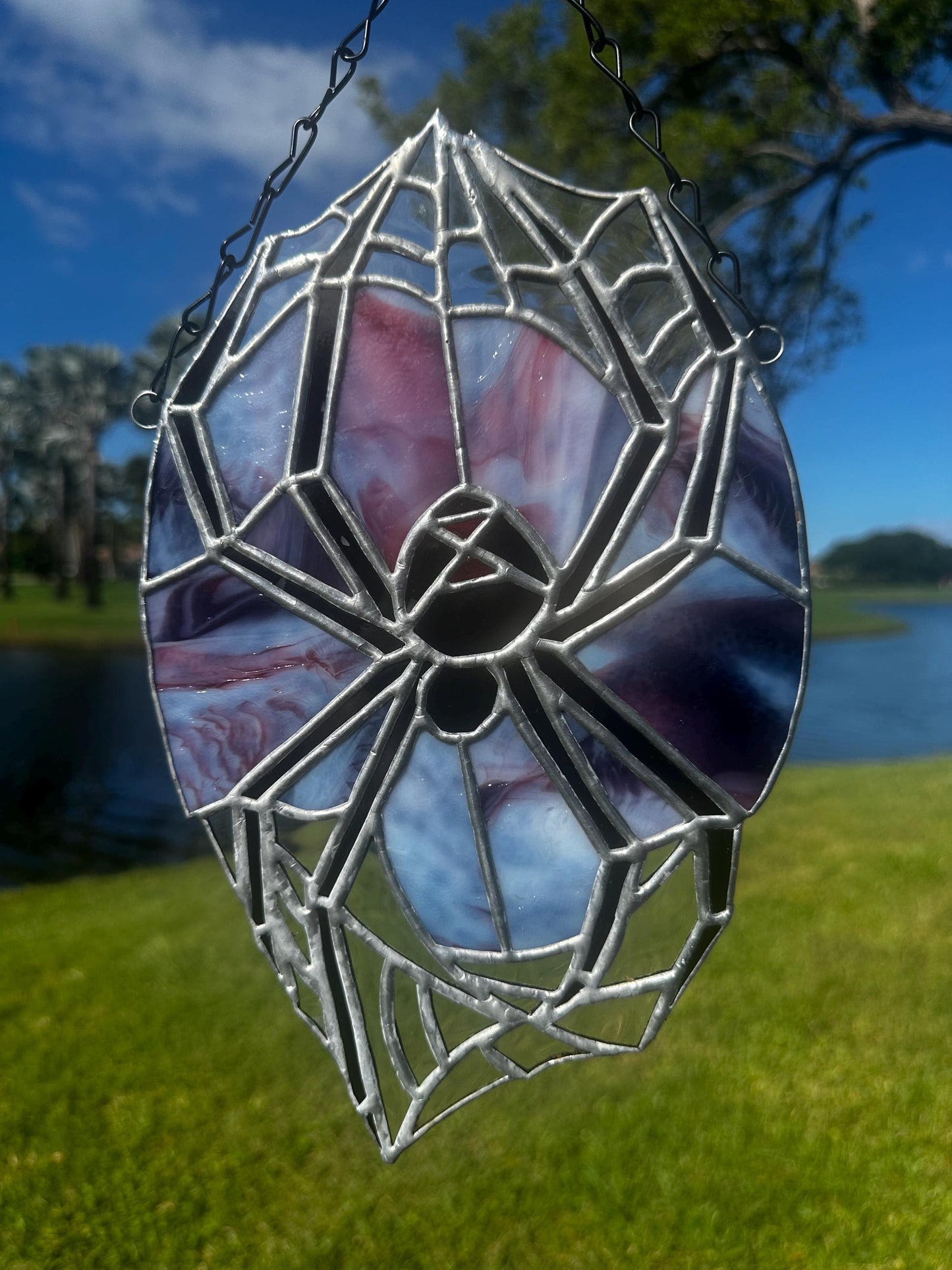 Black Widow Spider Stained Glass — Gothic Suncatcher for Horror Home Decor