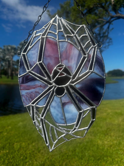 Black Widow Spider Stained Glass — Gothic Suncatcher for Horror Home Decor