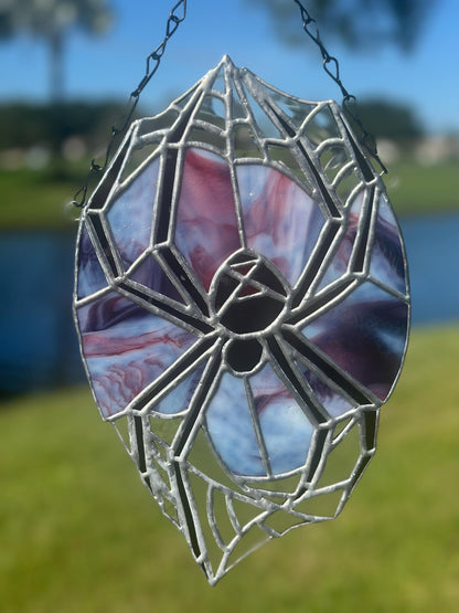 Black Widow Spider Stained Glass — Gothic Suncatcher for Horror Home Decor