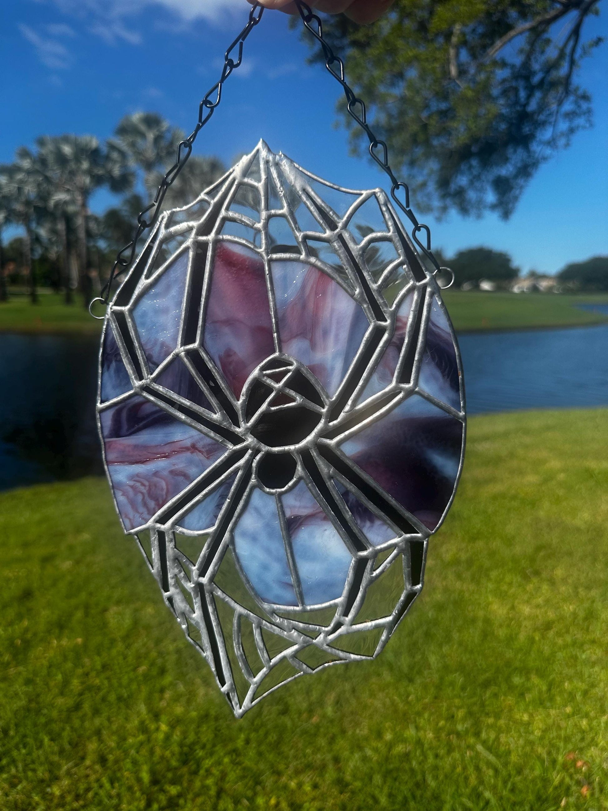Black Widow Spider Stained Glass — Gothic Suncatcher for Horror Home Decor