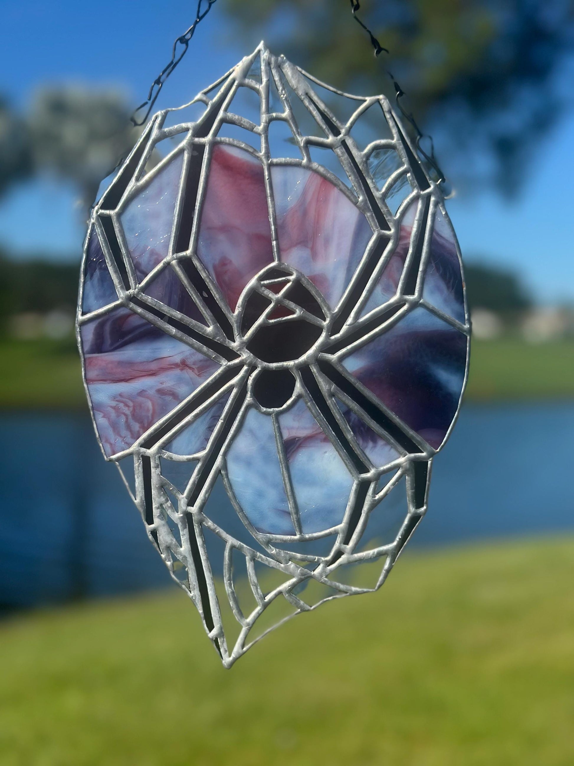 Black Widow Spider Stained Glass — Gothic Suncatcher for Horror Home Decor