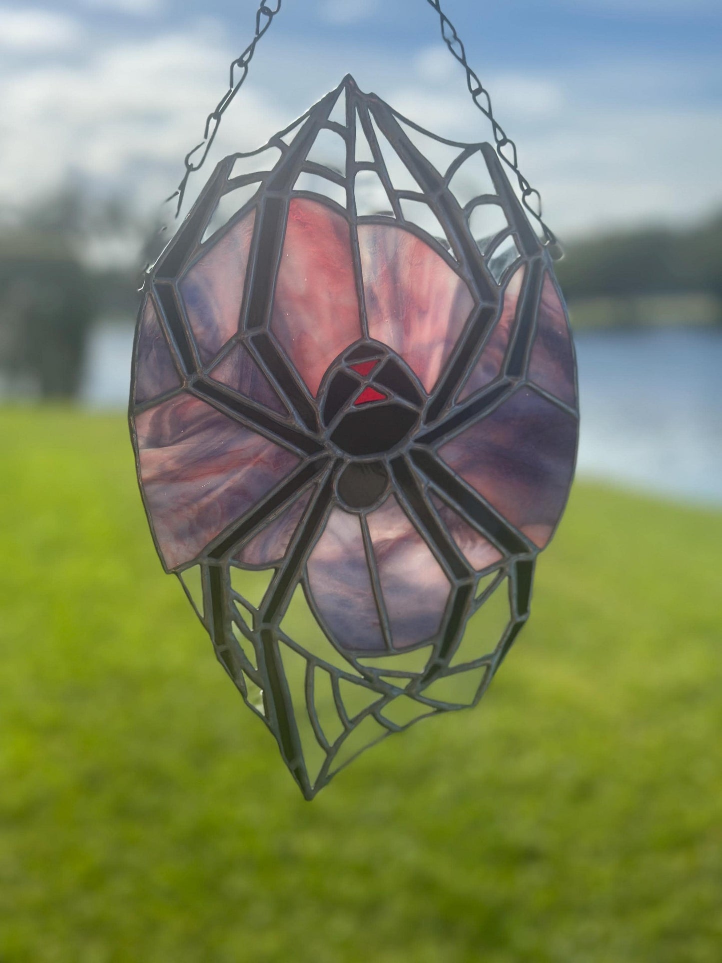 Black Widow Spider Stained Glass — Gothic Suncatcher for Horror Home Decor