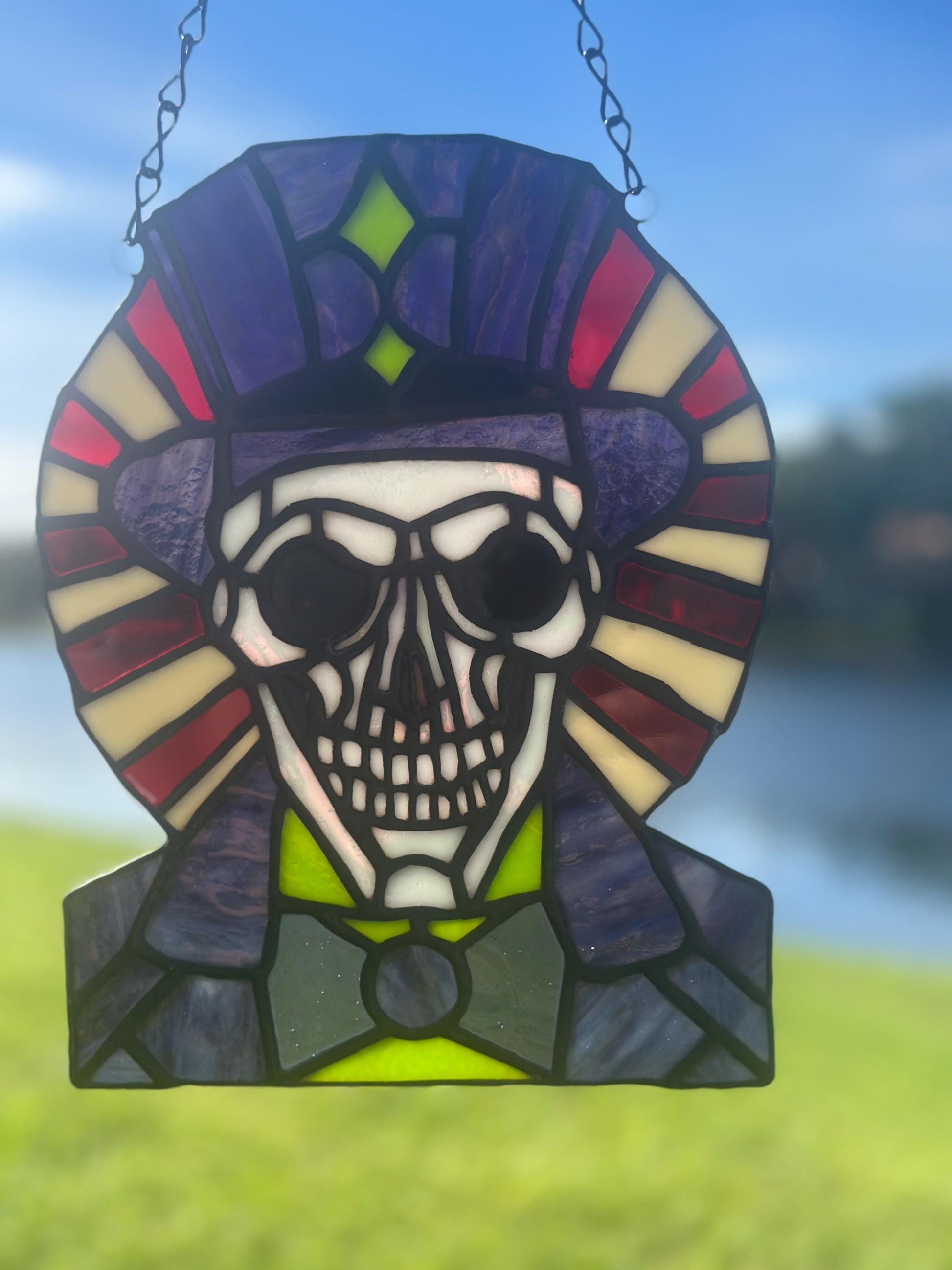 Dark Carnival Ringmaster Stained Glass – Gothic Skull Window Art for Horror and Circus Lovers