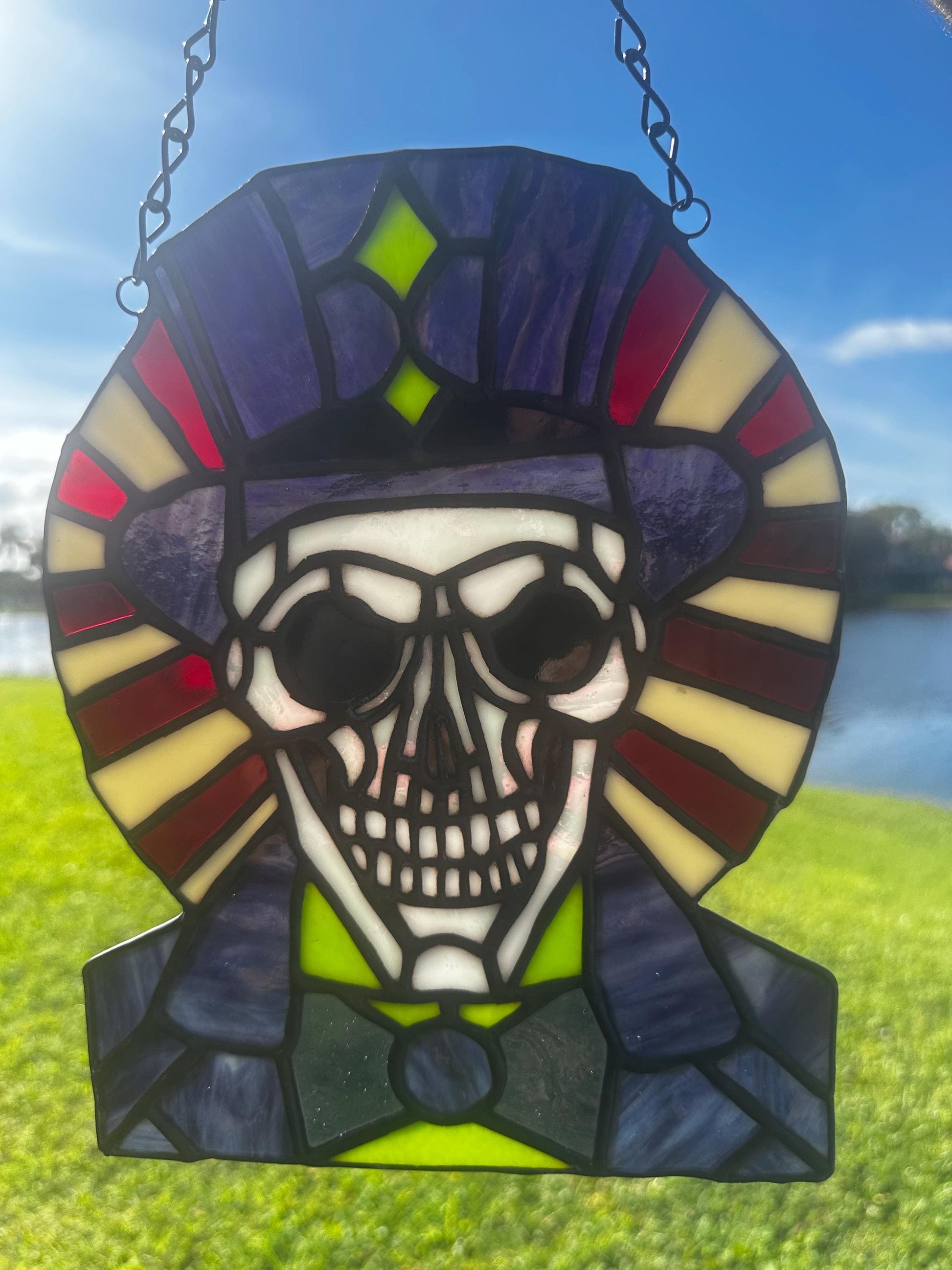 Dark Carnival Ringmaster Stained Glass – Gothic Skull Window Art for Horror and Circus Lovers
