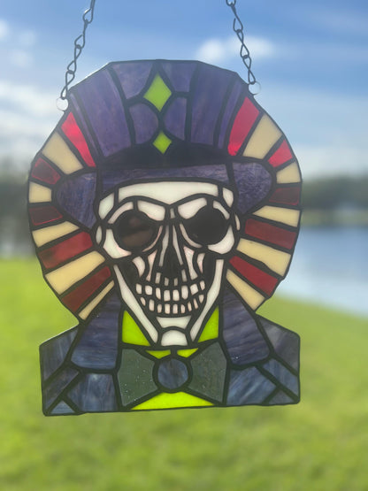 Dark Carnival Ringmaster Stained Glass – Gothic Skull Window Art for Horror and Circus Lovers