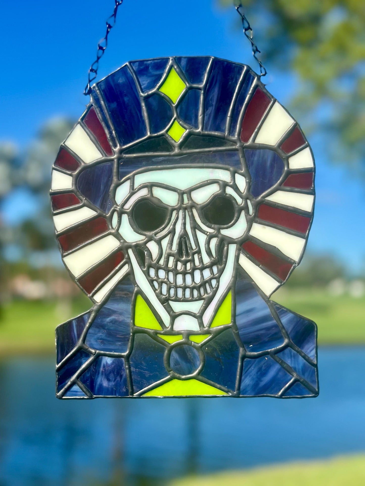 Dark Carnival Ringmaster Stained Glass – Gothic Skull Window Art for Horror and Circus Lovers