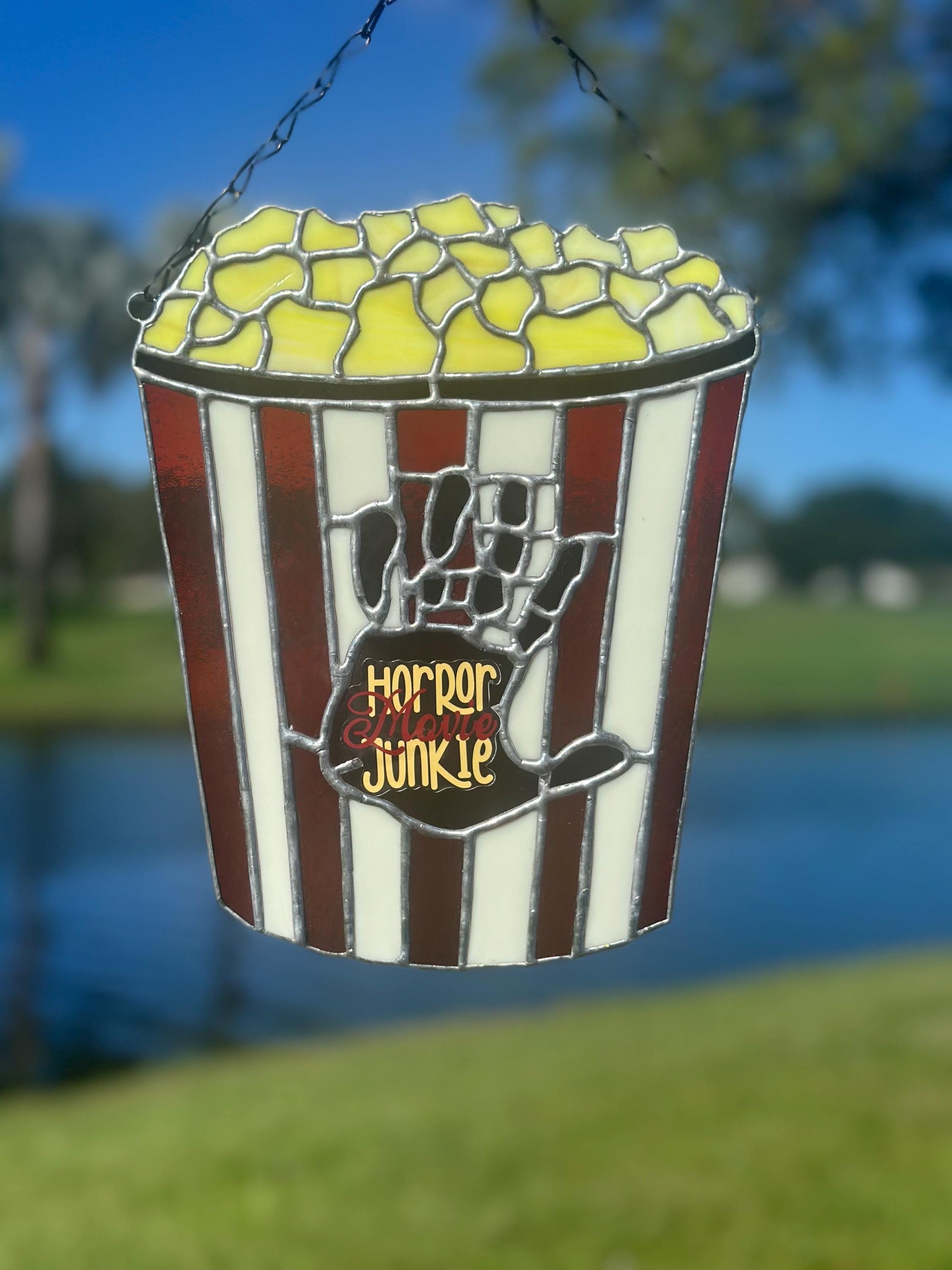 Horror Movie Junkie Stained Glass Art: Gothic Popcorn Bucket Decor
