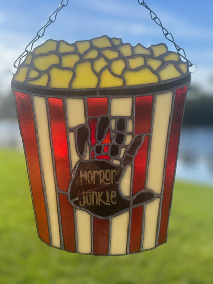 Horror Movie Junkie Stained Glass Art: Gothic Popcorn Bucket Decor