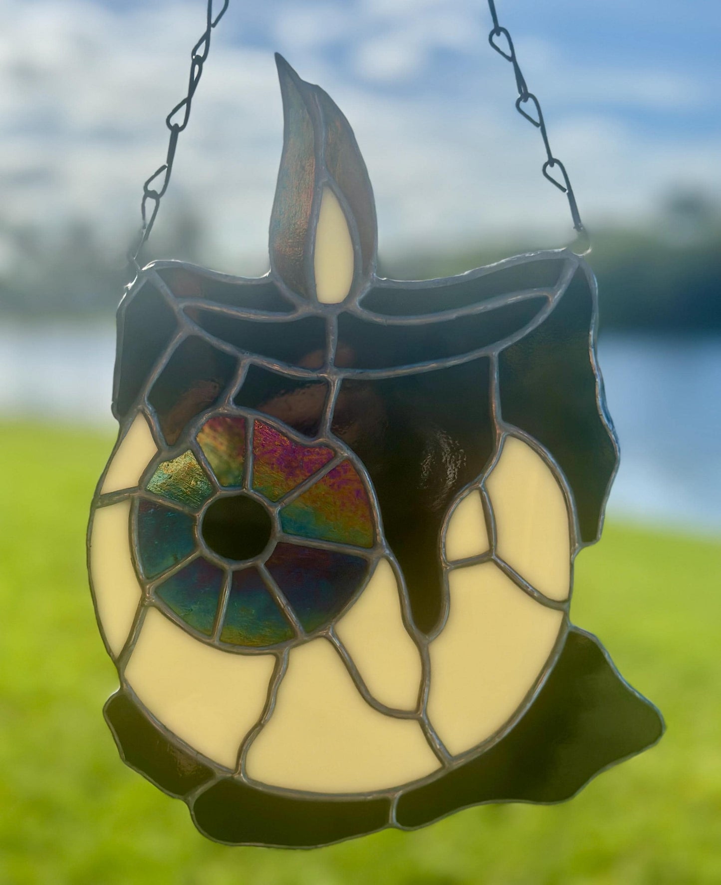 Melting Candle Eyeball Stained Glass – Gothic Horror Suncatcher for Alt Home Decor