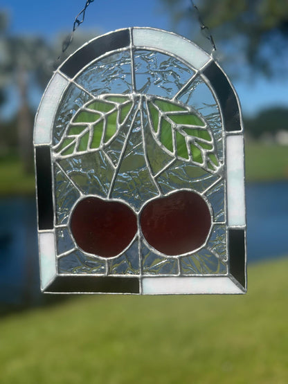 Punk Cherry Stained Glass Panel – Goth Rockabilly Window Art