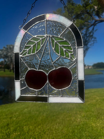 Punk Cherry Stained Glass Panel – Goth Rockabilly Window Art