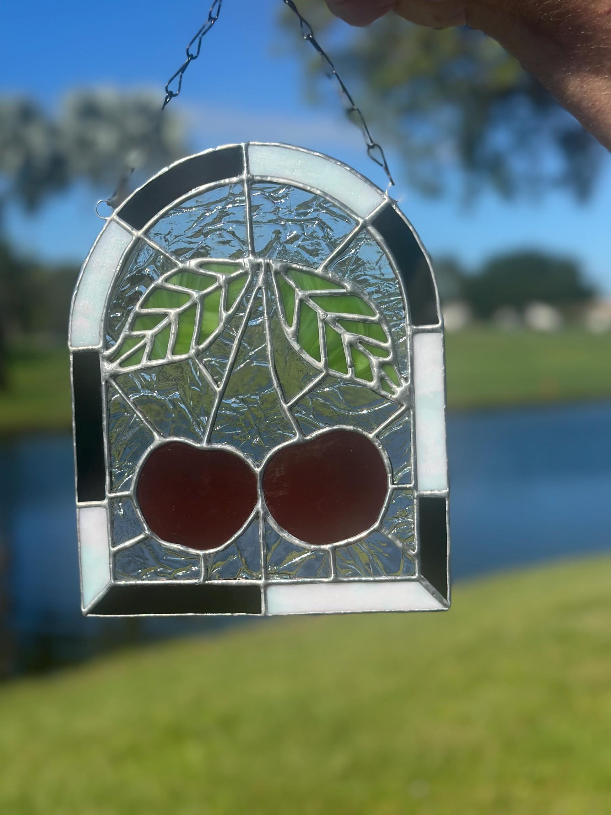 Punk Cherry Stained Glass Panel – Goth Rockabilly Window Art