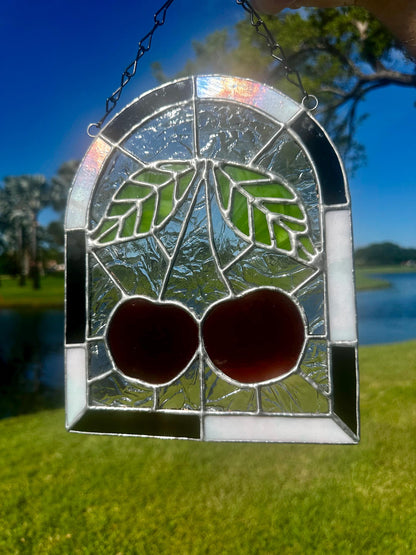 Punk Cherry Stained Glass Panel – Goth Rockabilly Window Art