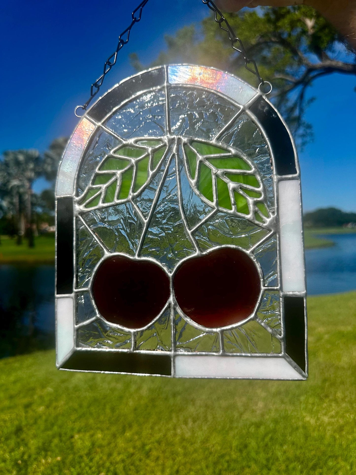 Punk Cherry Stained Glass Panel – Goth Rockabilly Window Art