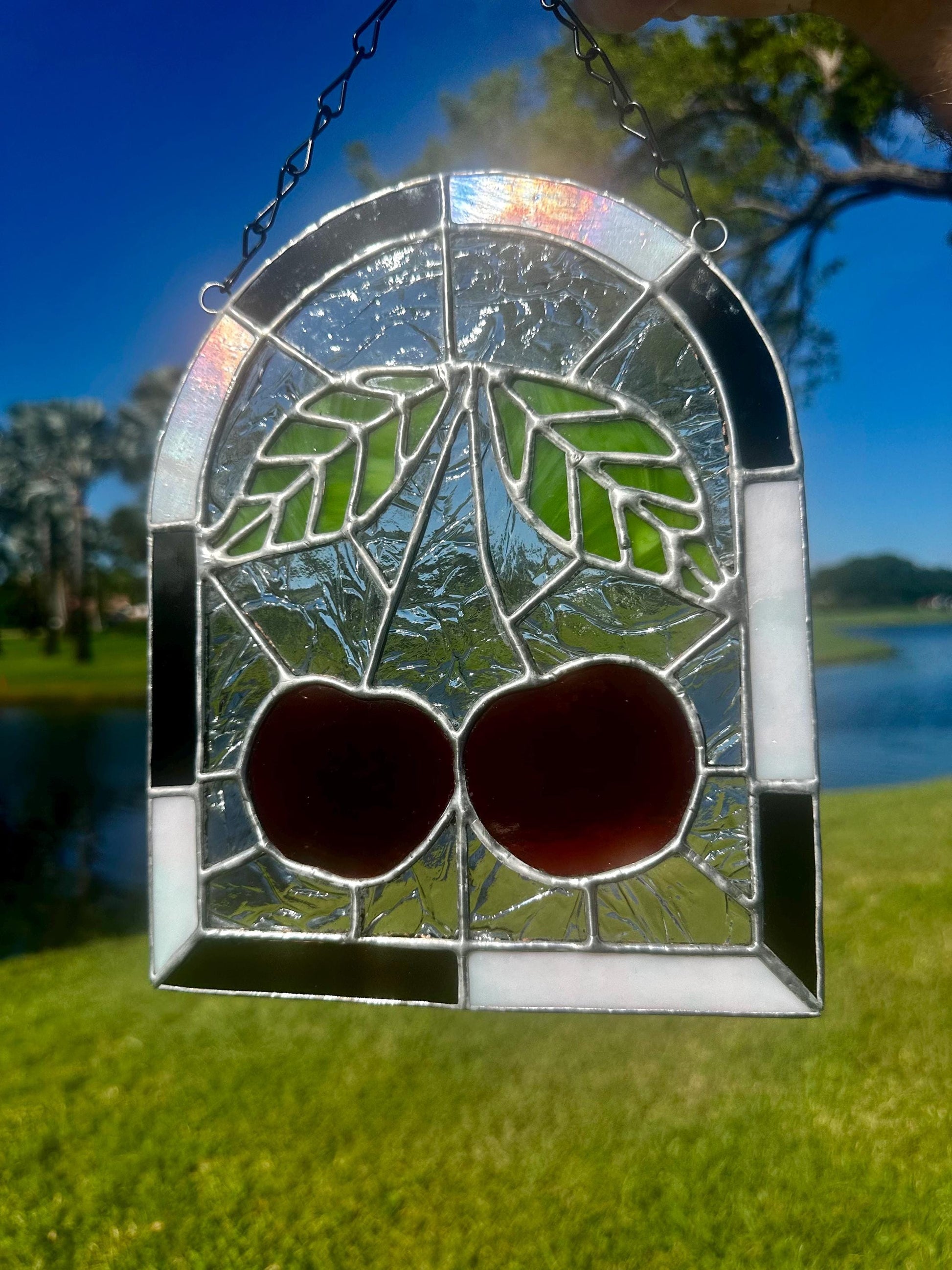 Punk Cherry Stained Glass Panel – Goth Rockabilly Window Art