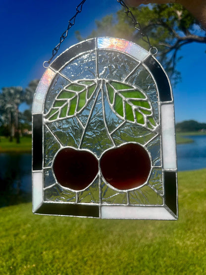 Punk Cherry Stained Glass Panel – Goth Rockabilly Window Art