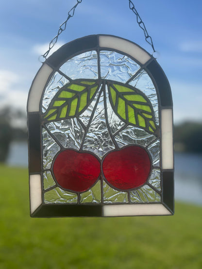 Punk Cherry Stained Glass Panel – Goth Rockabilly Window Art