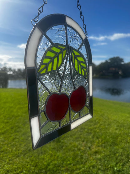 Punk Cherry Stained Glass Panel – Goth Rockabilly Window Art