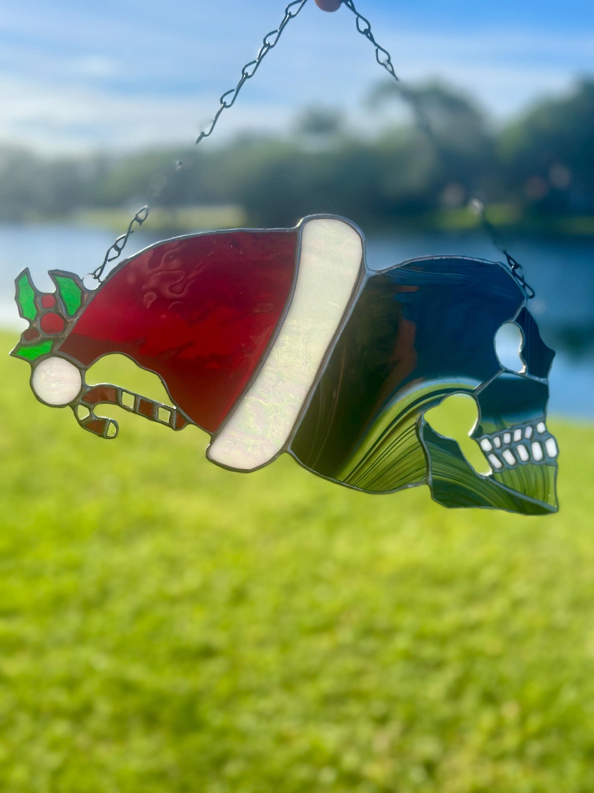 Stained Glass Santa Skully, Merry Creepmas Home Decor, Gothic Wall Hangings, Window Sun Catcher for the Perfect One-of-a-Kind Piece of Art,