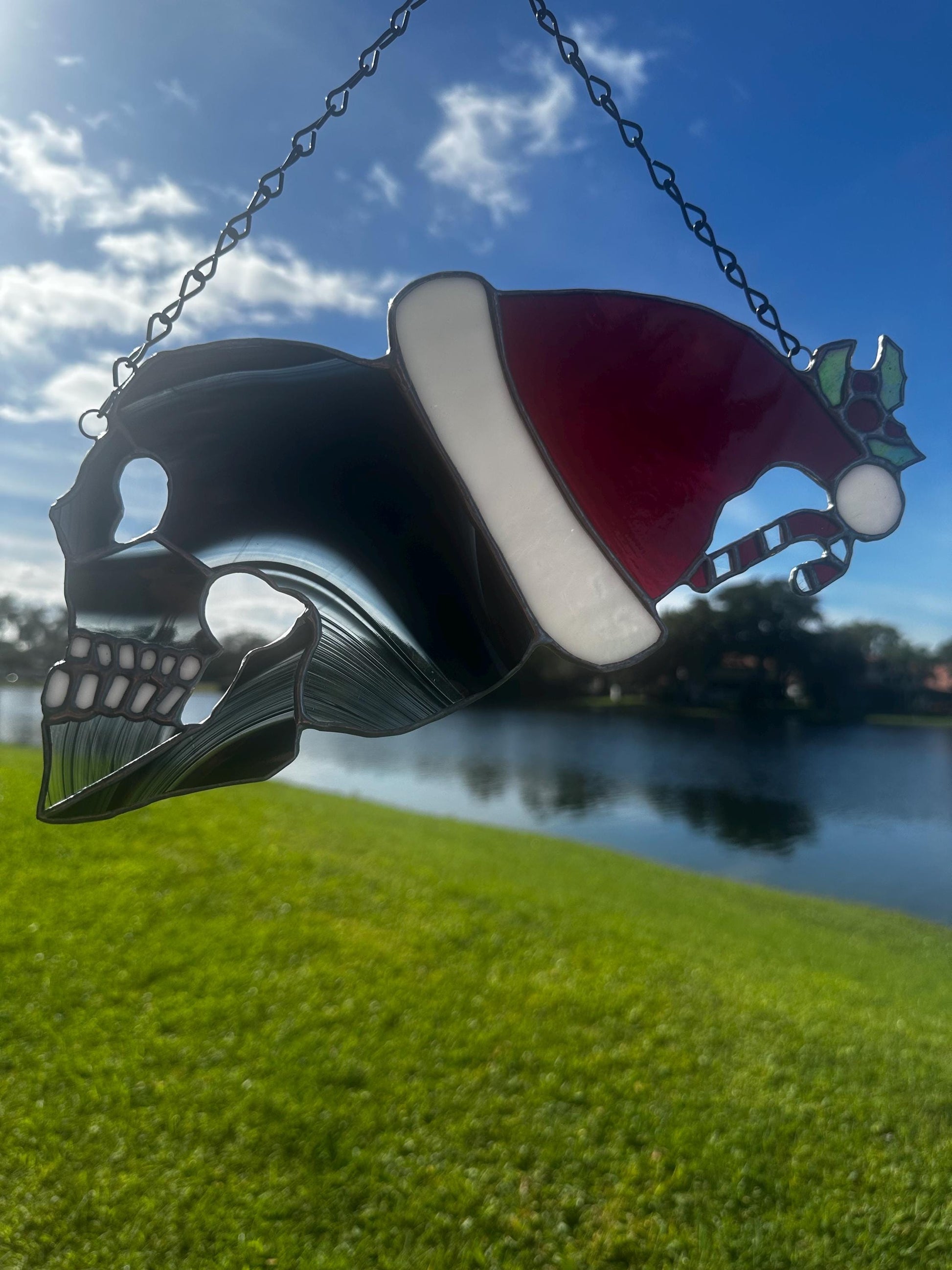 Stained Glass Santa Skully, Merry Creepmas Home Decor, Gothic Wall Hangings, Window Sun Catcher for the Perfect One-of-a-Kind Piece of Art,