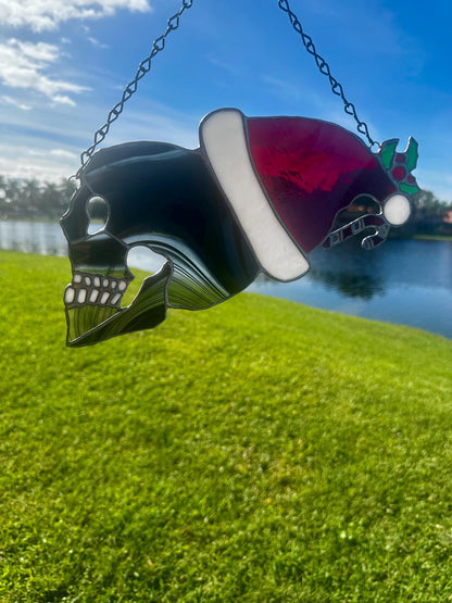 Stained Glass Santa Skully, Merry Creepmas Home Decor, Gothic Wall Hangings, Window Sun Catcher for the Perfect One-of-a-Kind Piece of Art,