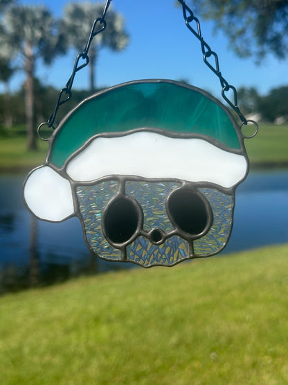 Holiday Skull Stained Glass – Gothic Christmas Suncatcher with Santa Hat | Creepy Cute Holiday Decor