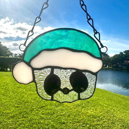 Holiday Skull Stained Glass – Gothic Christmas Suncatcher with Santa Hat | Creepy Cute Holiday Decor