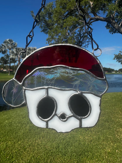 Red Santa Skull Stained Glass – Gothic Christmas Suncatcher | Creepy Cute Holiday Window Decor