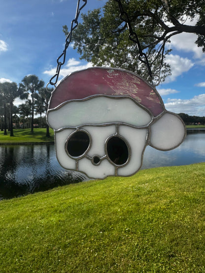 Pink Santa Skull Stained Glass – Gothic Christmas Suncatcher | Creepy Cute Holiday Decor